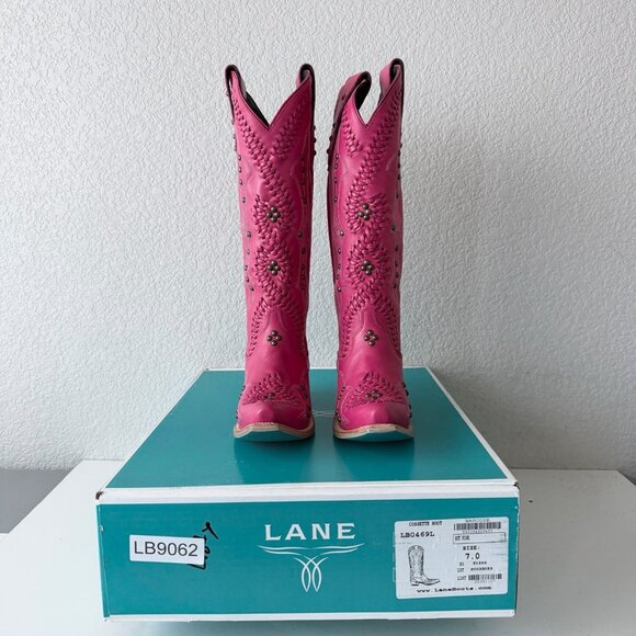 Lane COSSETTE Hot Pink Cowboy Boots Western Cowgirl Tall Snip Toe Womens Size 7 - Picture 11 of 11